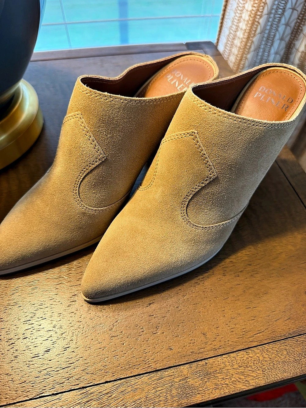 Donald Pliner Western Mule Pointed Toe Wedge Mules Brown